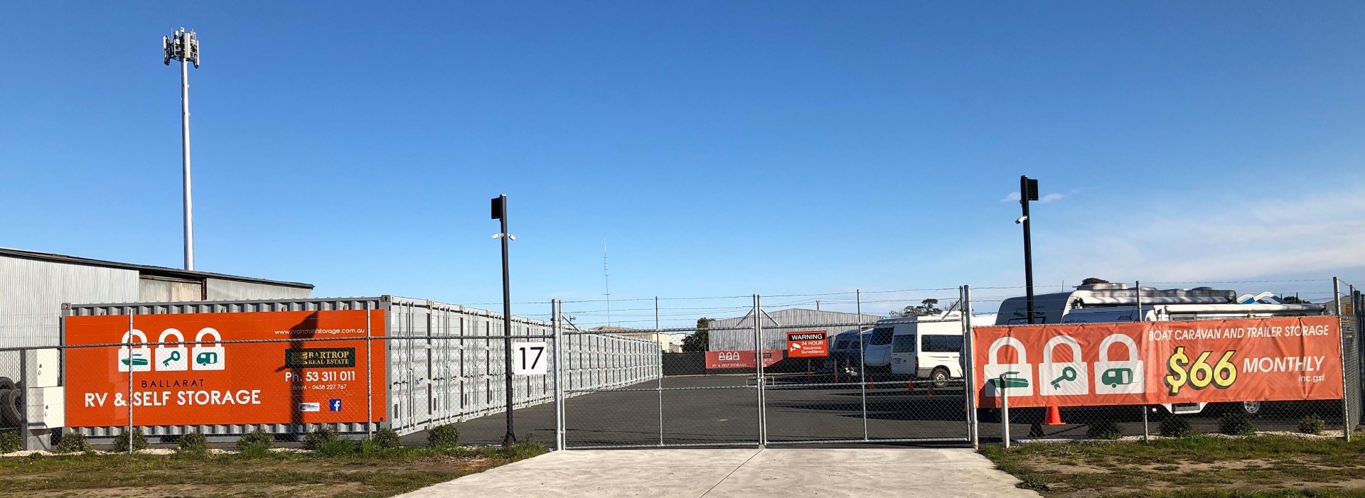 Secure gated entry at Ballarat RV & Self Storage in Delacombe
