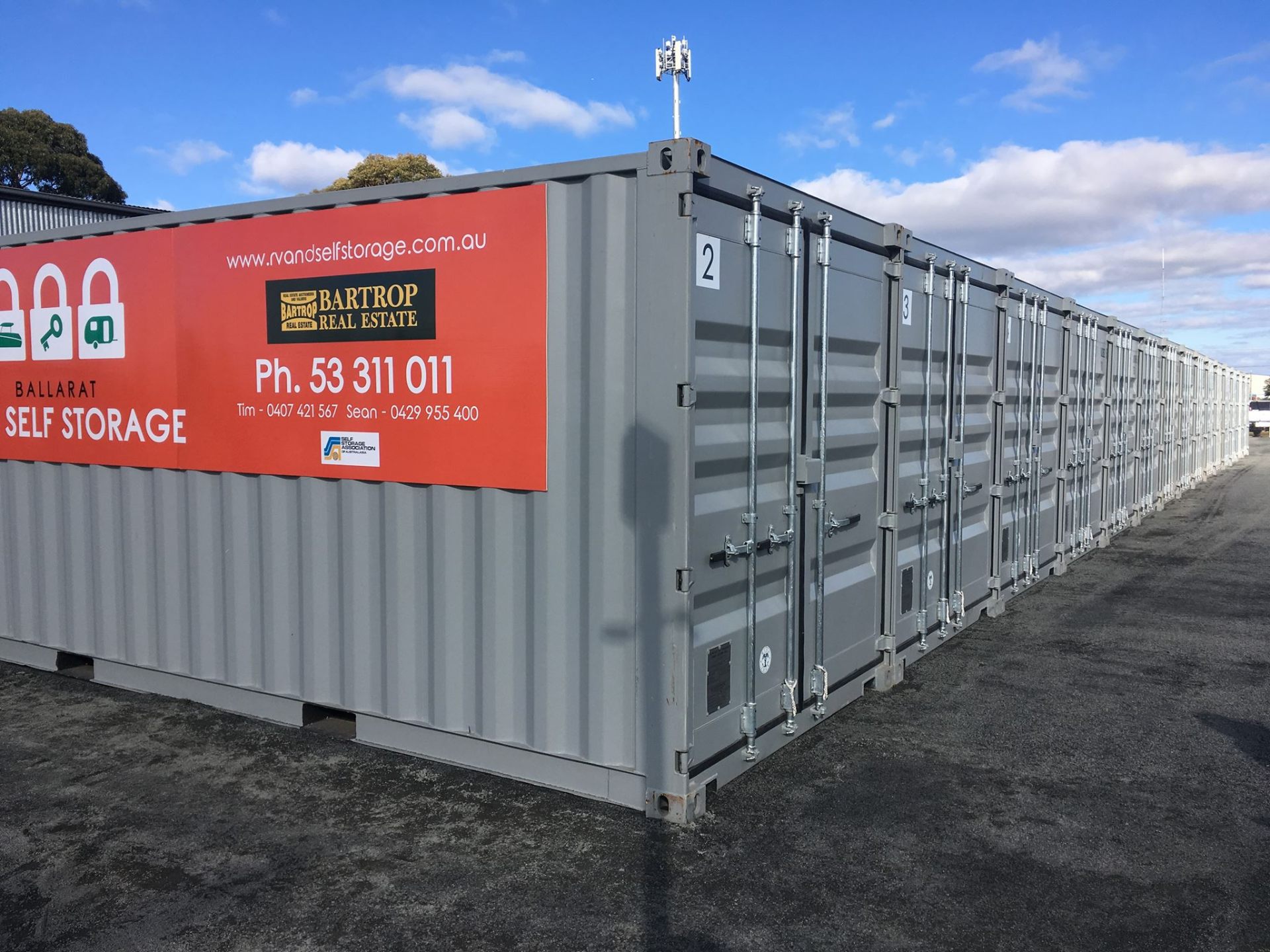 Row of brand new A grade shipping container storage units